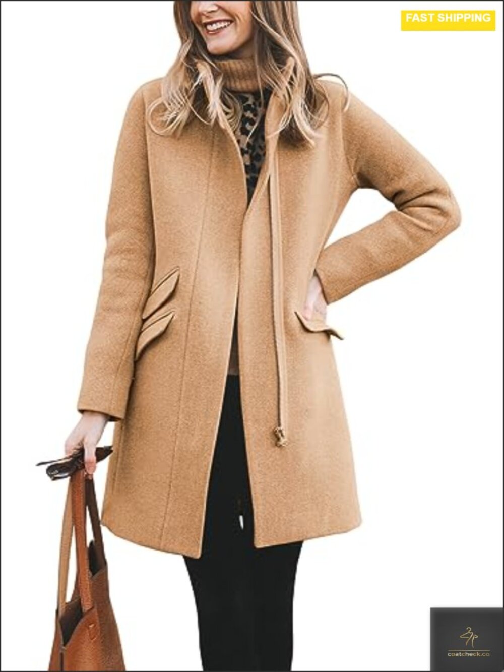 Womens Wool Blend Long Pea Coat Zip Up Winter Jacket Classic